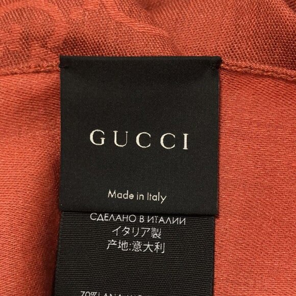 Auth GUCCI - Red Brown Red Wool Silk Scarf - Picture 9 of 10
